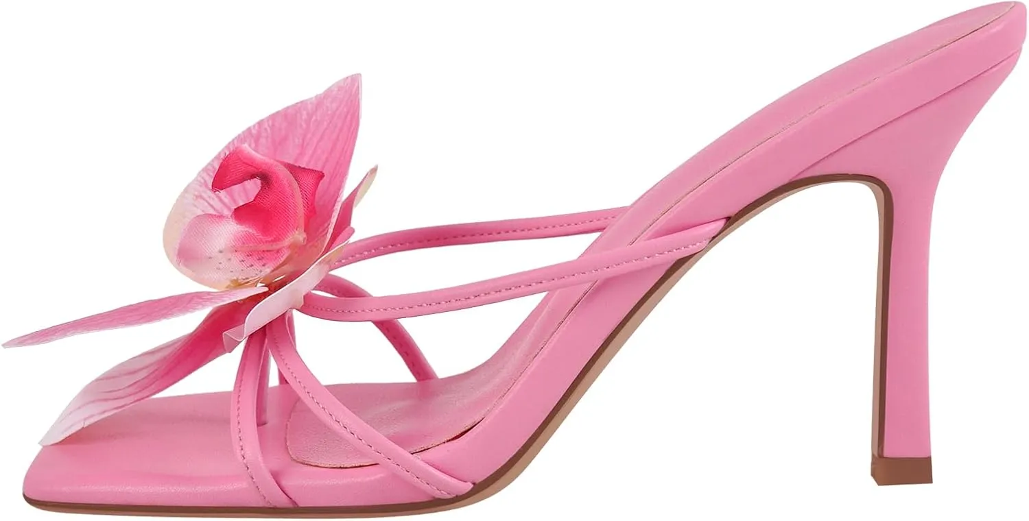 Richealnana Women's Clear Square Toe Sandals Stiletto Heel Slip On Mules Shoes