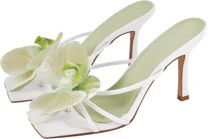 Richealnana Women's Clear Square Toe Sandals Stiletto Heel Slip On Mules Shoes