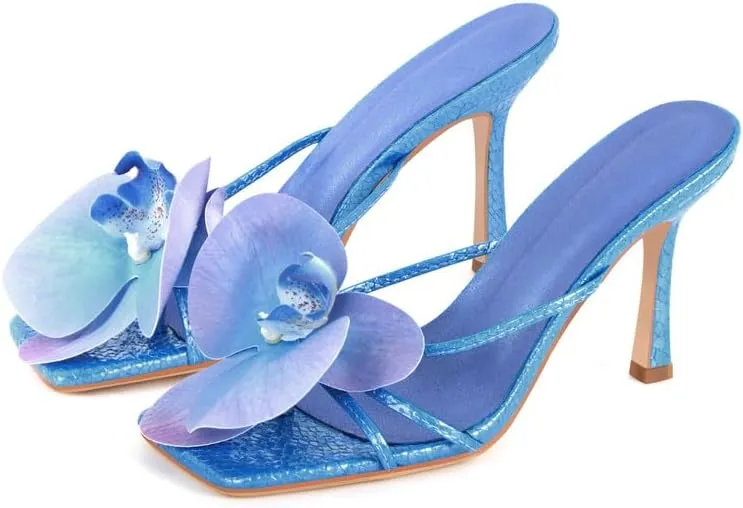 Richealnana Women's Clear Square Toe Sandals Stiletto Heel Slip On Mules Shoes