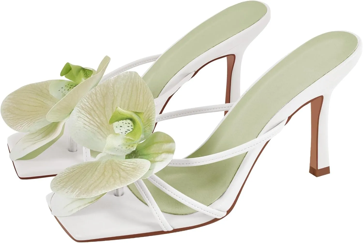 Richealnana Women's Clear Square Toe Sandals Stiletto Heel Slip On Mules Shoes