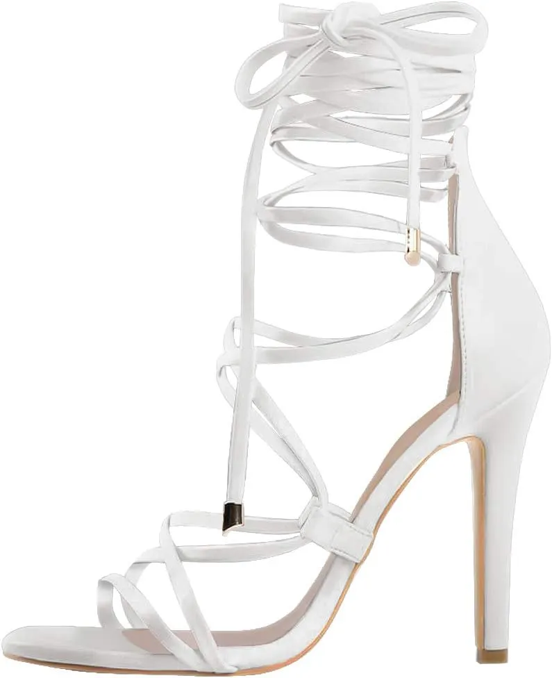 Richealnana Women's Lace Up Gladiator Crisscross Stiletto Heel Strappy Sandals
