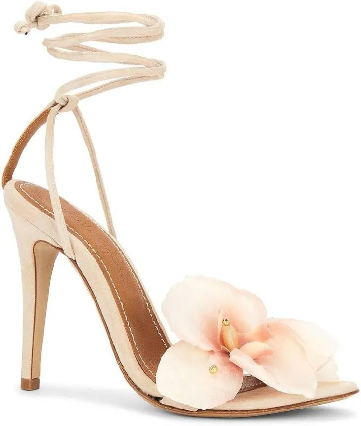 Richealnana Women's Lace Up Strappy Floral Open Toe Stiletto Heels For Party Prom Dressy Sandals