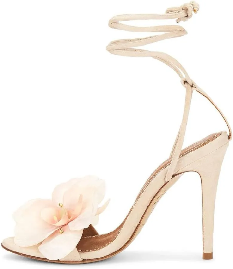 Richealnana Women's Lace Up Strappy Floral Open Toe Stiletto Heels For Party Prom Dressy Sandals