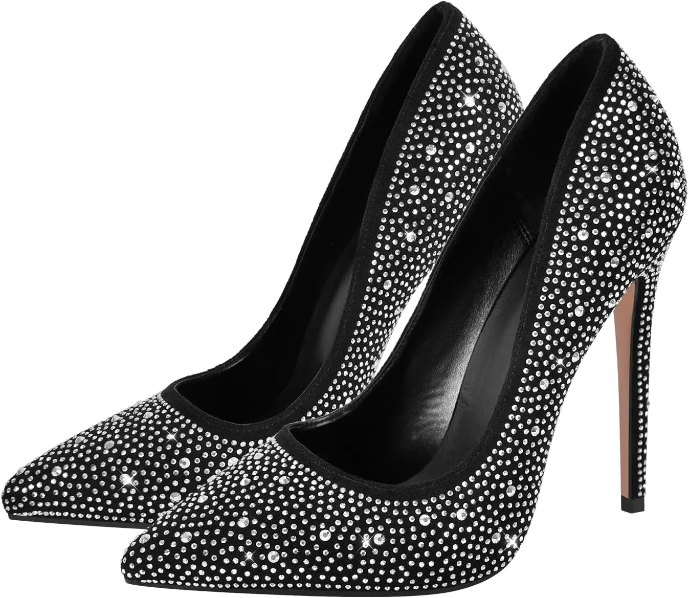 Richealnana Women's Rhinestones Pointed Toe Stiletto High Heel Pumps Slip On