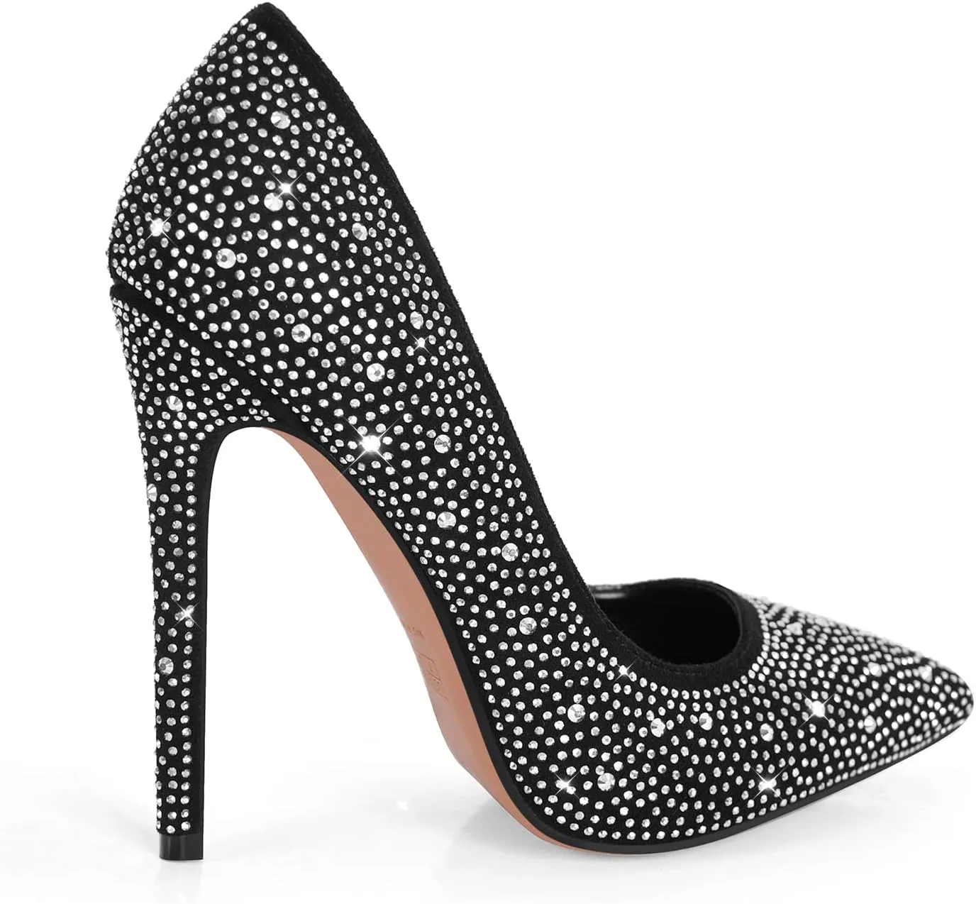 Richealnana Women's Rhinestones Pointed Toe Stiletto High Heel Pumps Slip On