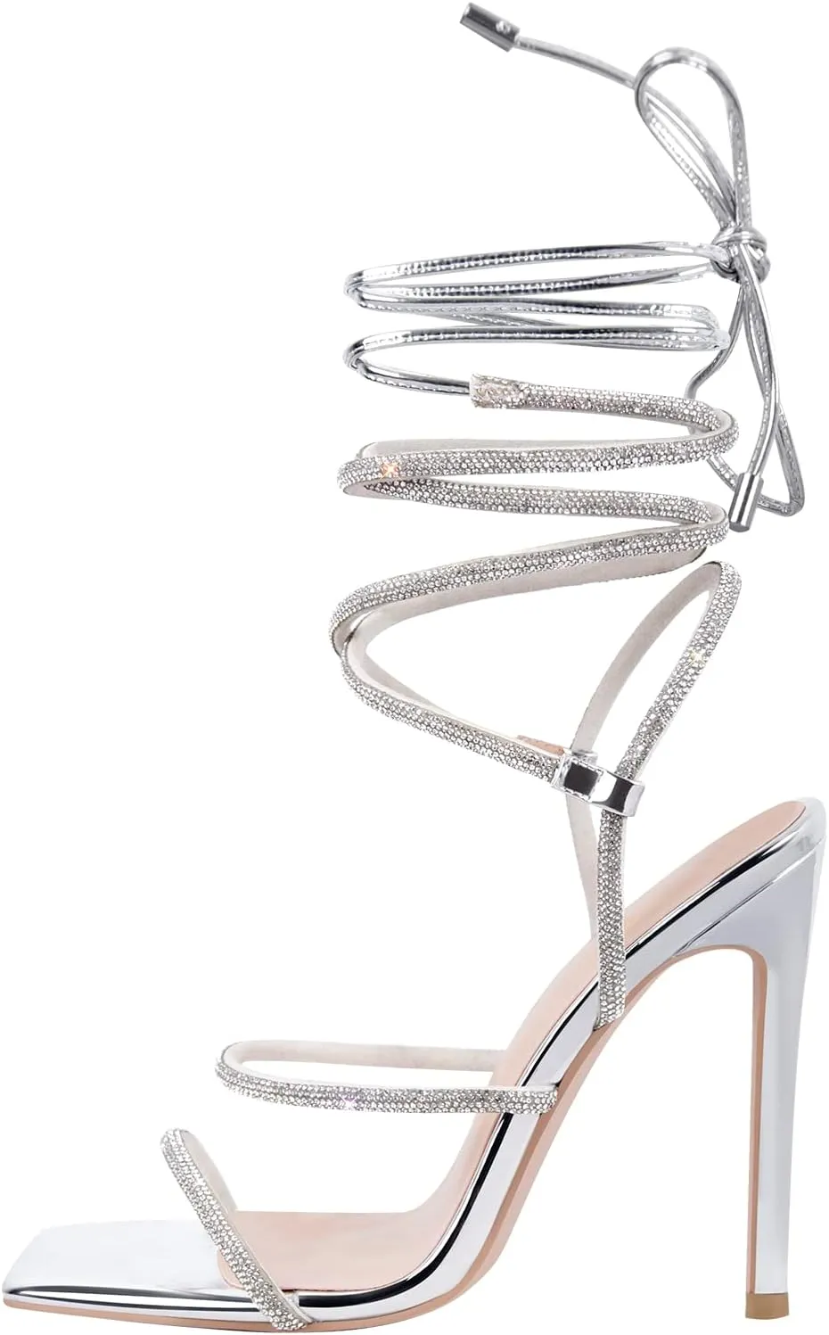 Richealnana Women's Rhinestones Square Toe Lace Up Strappy Sandals For Party Prom