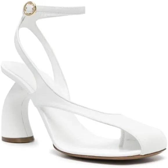 Richealnana Women's Square Toe Flip Flop Block Heel Sandals Ankle Strap Buckle Chunky Heel Dress Cut Out Pumps