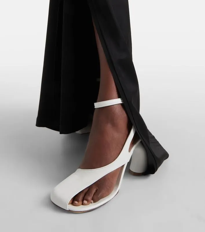 Richealnana Women's Square Toe Flip Flop Block Heel Sandals Ankle Strap Buckle Chunky Heel Dress Cut Out Pumps