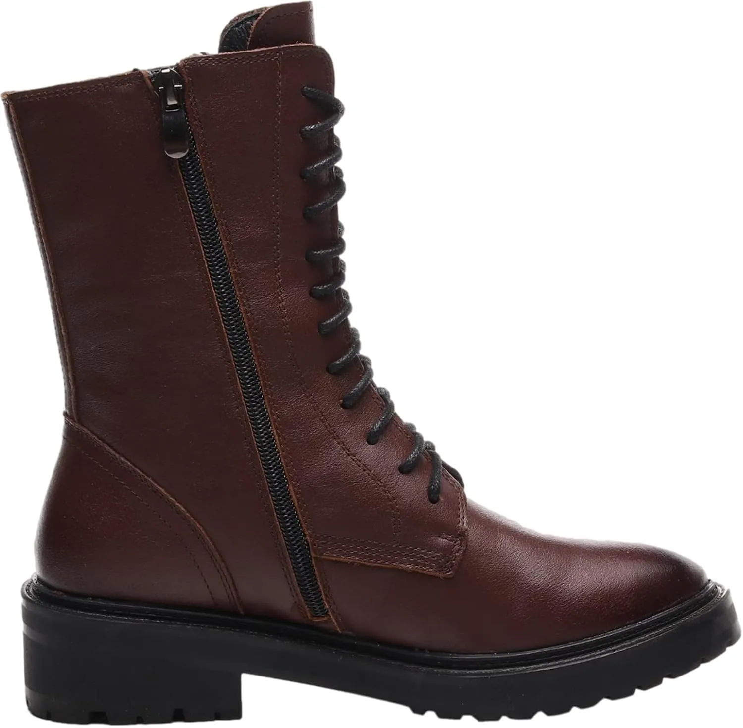 rismart Women's Mid Calf Military Boots Leather Lace Up Motorcycle Combat Shoes