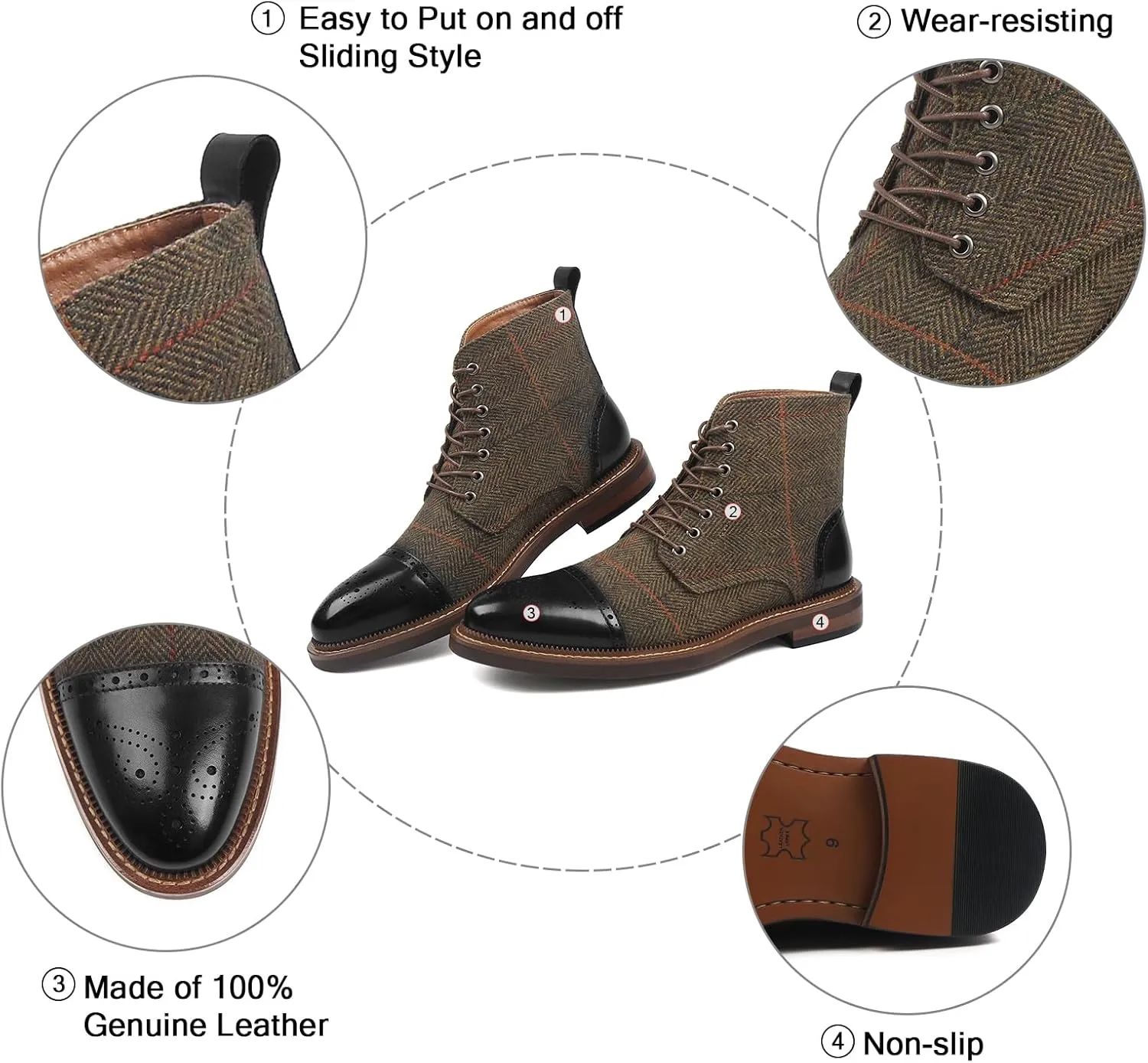 RITIZRN Men's Fashion Dress Boots Oxford Leather Boots Business Casual Comfortable Classic Men's Lace Up Boots