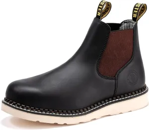 ROCKROOSTER Trinidad Steel Toe Chelsea Boots Men, 6" Slip on Wedge Work Boots, Vibram Expanded Rubber Sole, 100% Leather, Breathable, ASTM F2413-18 M/I/C, VAP2303 VAP2304