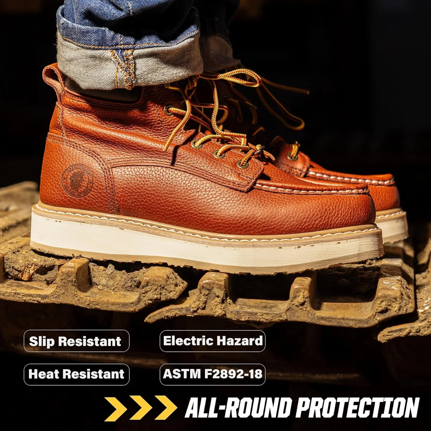ROCKROOSTER Walker Work Boots for Men, 6" Soft Toe Comfortable Boot, Wedge Sole, Arch Support Anti-Fatigue Boots, Leather Insulated Safety Boot, Electric Hazard AP360