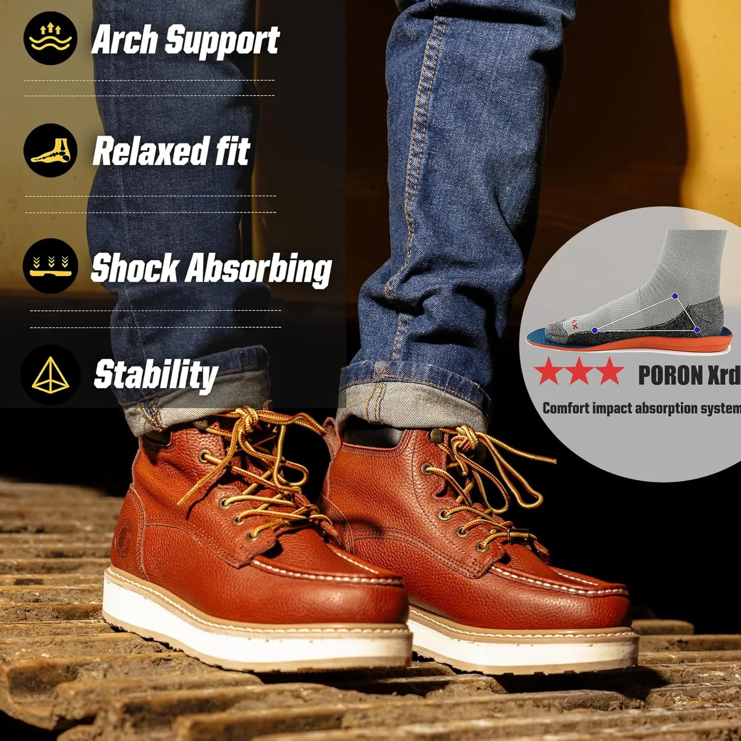ROCKROOSTER Walker Work Boots for Men, 6" Soft Toe Comfortable Boot, Wedge Sole, Arch Support Anti-Fatigue Boots, Leather Insulated Safety Boot, Electric Hazard AP360