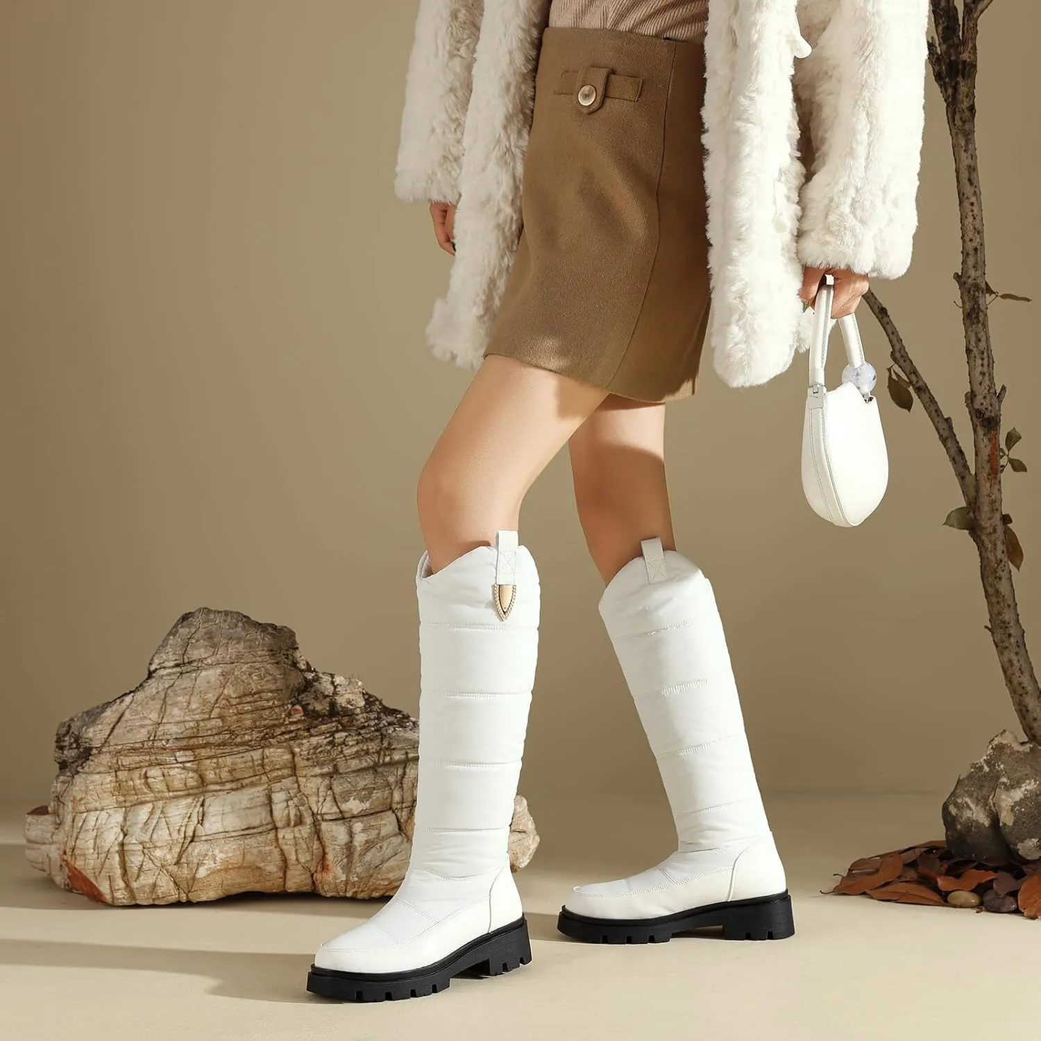 Roimaash Women's Snow Boots Knee High Mid Heel Warm Winter Boots