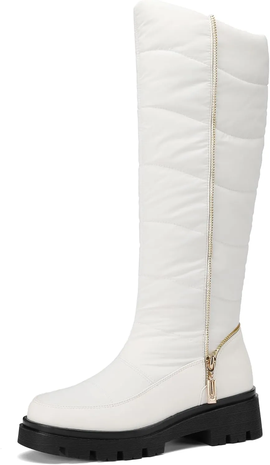 Roimaash Women's Snow Boots Knee High Mid Heel Warm Winter Boots