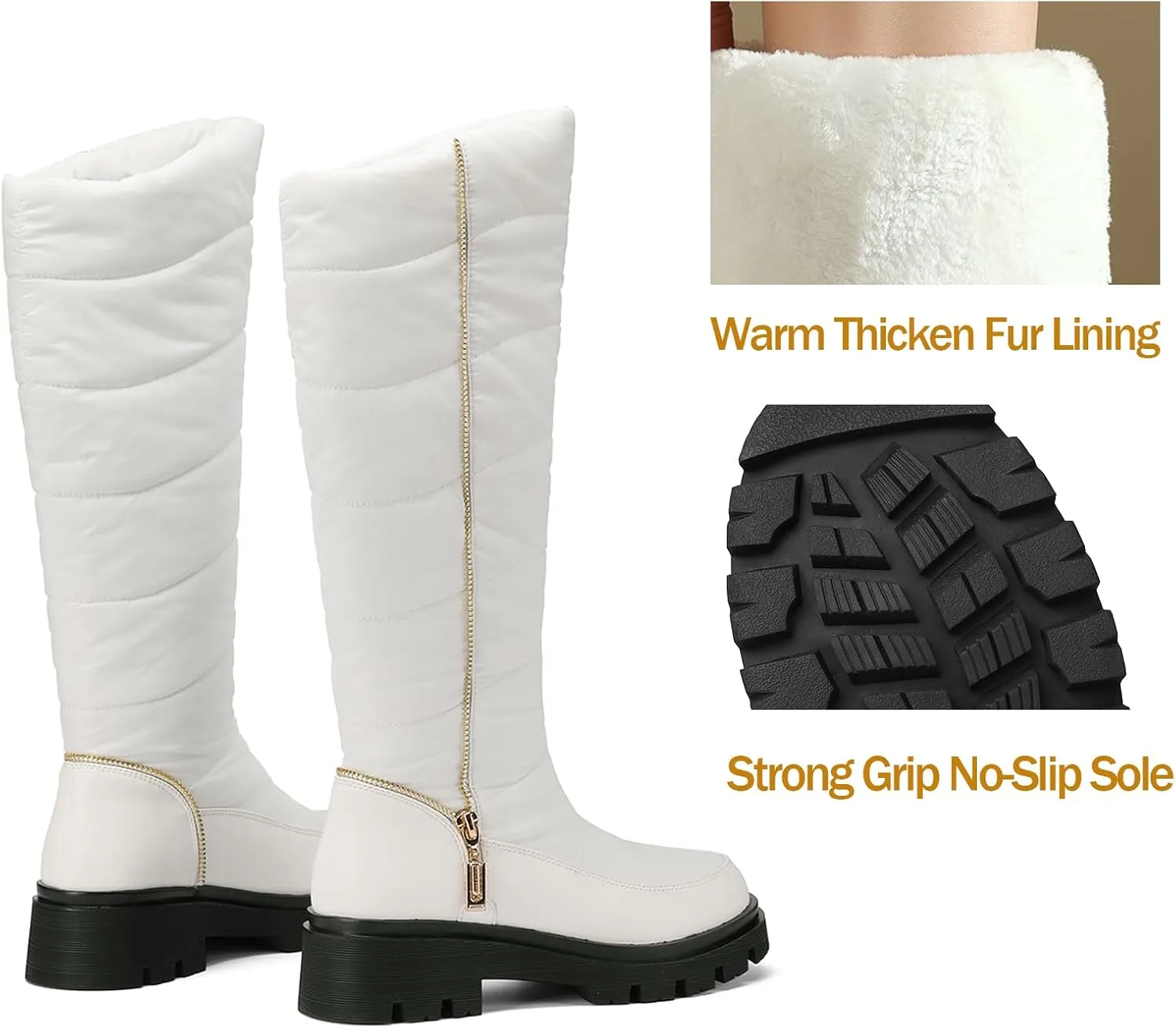 Roimaash Women's Snow Boots Knee High Mid Heel Warm Winter Boots