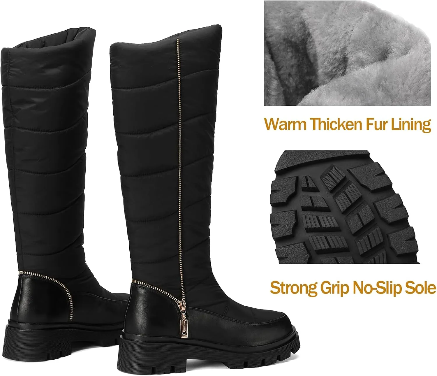 Roimaash Women's Snow Boots Knee High Mid Heel Warm Winter Boots