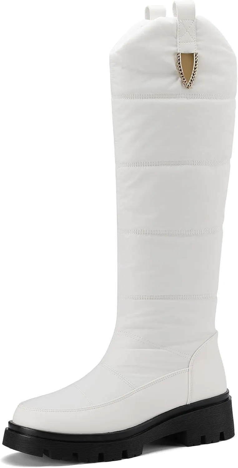 Roimaash Women's Snow Boots Knee High Mid Heel Warm Winter Boots