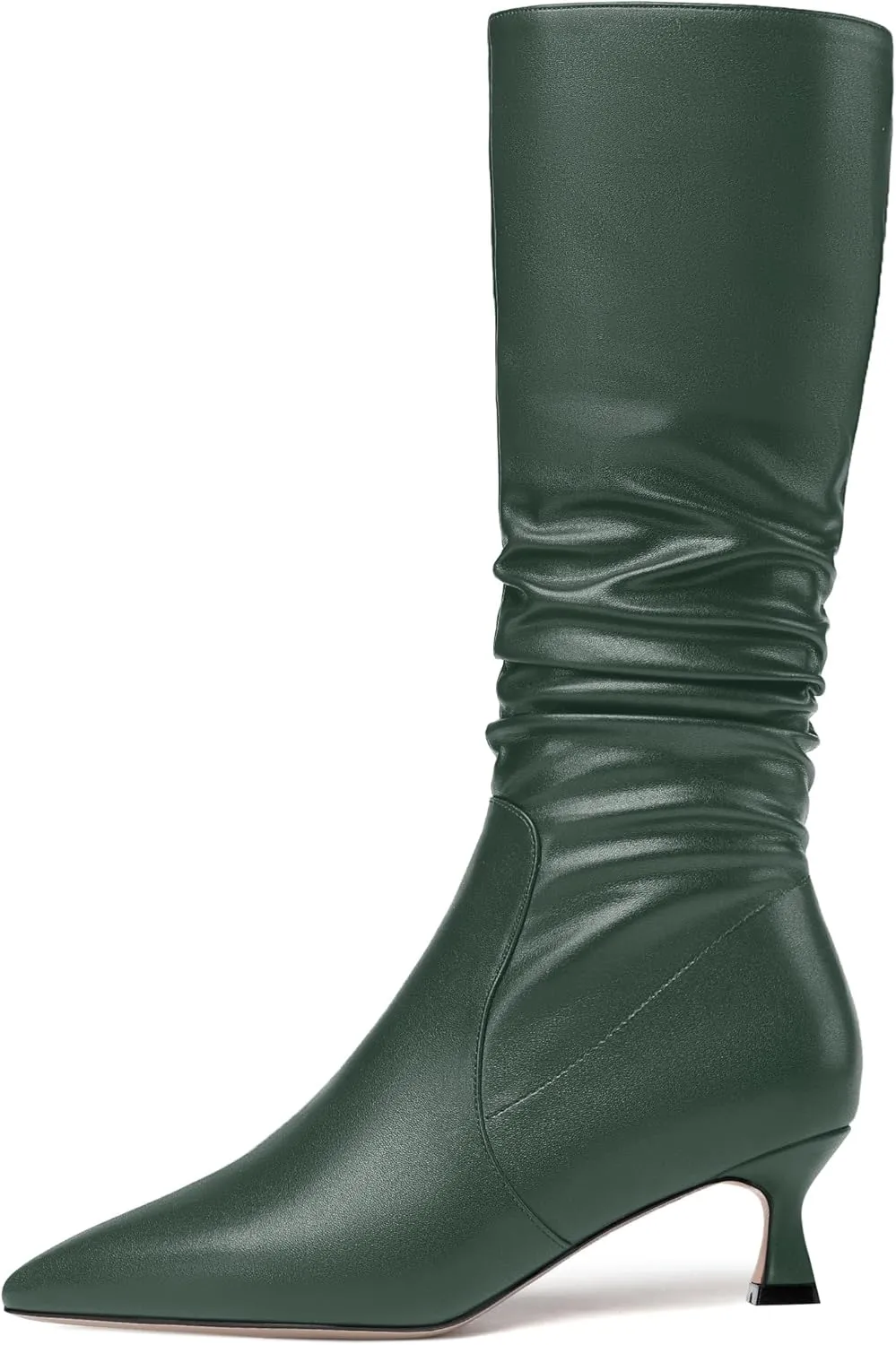 ROSERWISH Womens Party Matte Stylish Casual Zip Pointed Toe Kitten Low Heel Knee High Boots 2 Inch