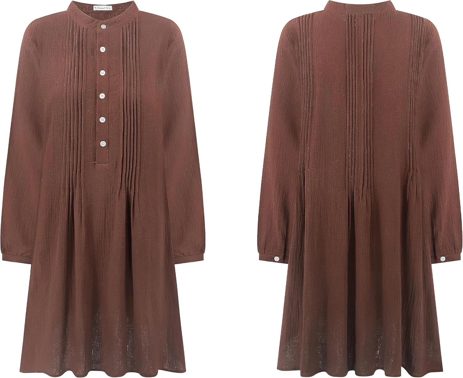 R.Vivimos Women's Tunic Dress Fall Cotton Button Down Long Sleeves Casual Mini Shirt Dress