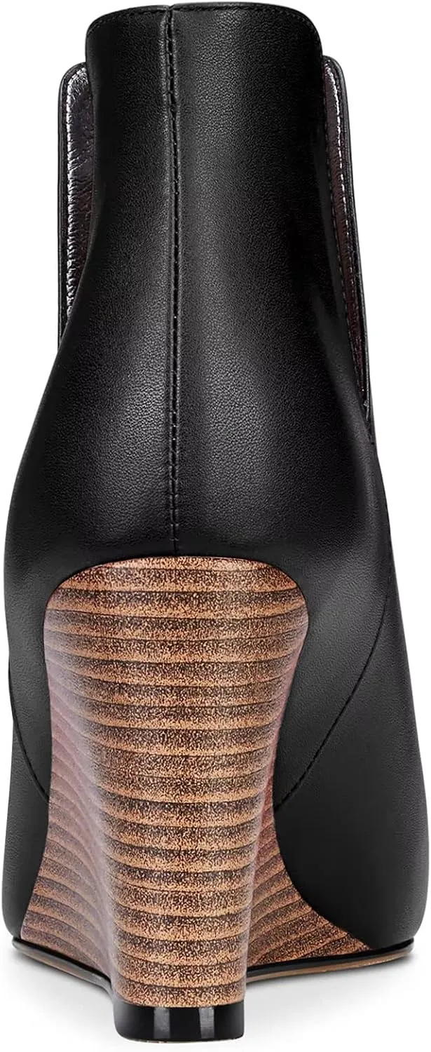 Saekcted Women High Wedge Heel Close Pointed Toe Ankle Boots Short Bootie Two-Piece Classic Slip-on Shoes