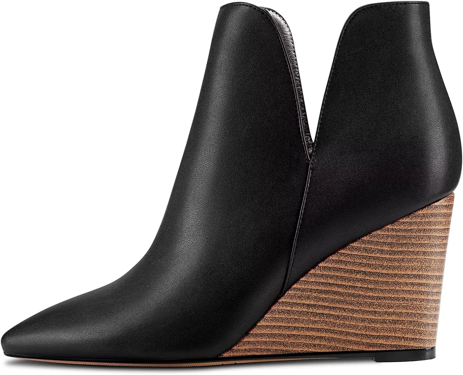 Saekcted Women High Wedge Heel Close Pointed Toe Ankle Boots Short Bootie Two-Piece Classic Slip-on Shoes