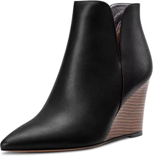 Saekcted Women High Wedge Heel Close Pointed Toe Ankle Boots Short Bootie Two-Piece Classic Slip-on Shoes