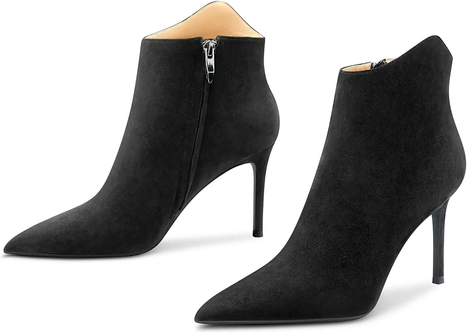 Saekcted Women Stiletto High Heel Pointed Toe Ankle Boots Short Bootie Classic Slip-on Office Party Boots 3.9 Inches Heels