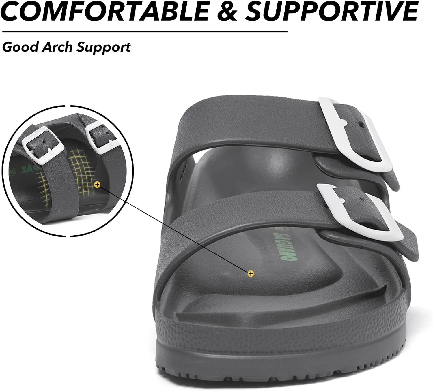 SAGUARO Men's Women's Comfort Double Buckle Sandals Lightweight Adjustable EVA Sandals with Rubble Sole