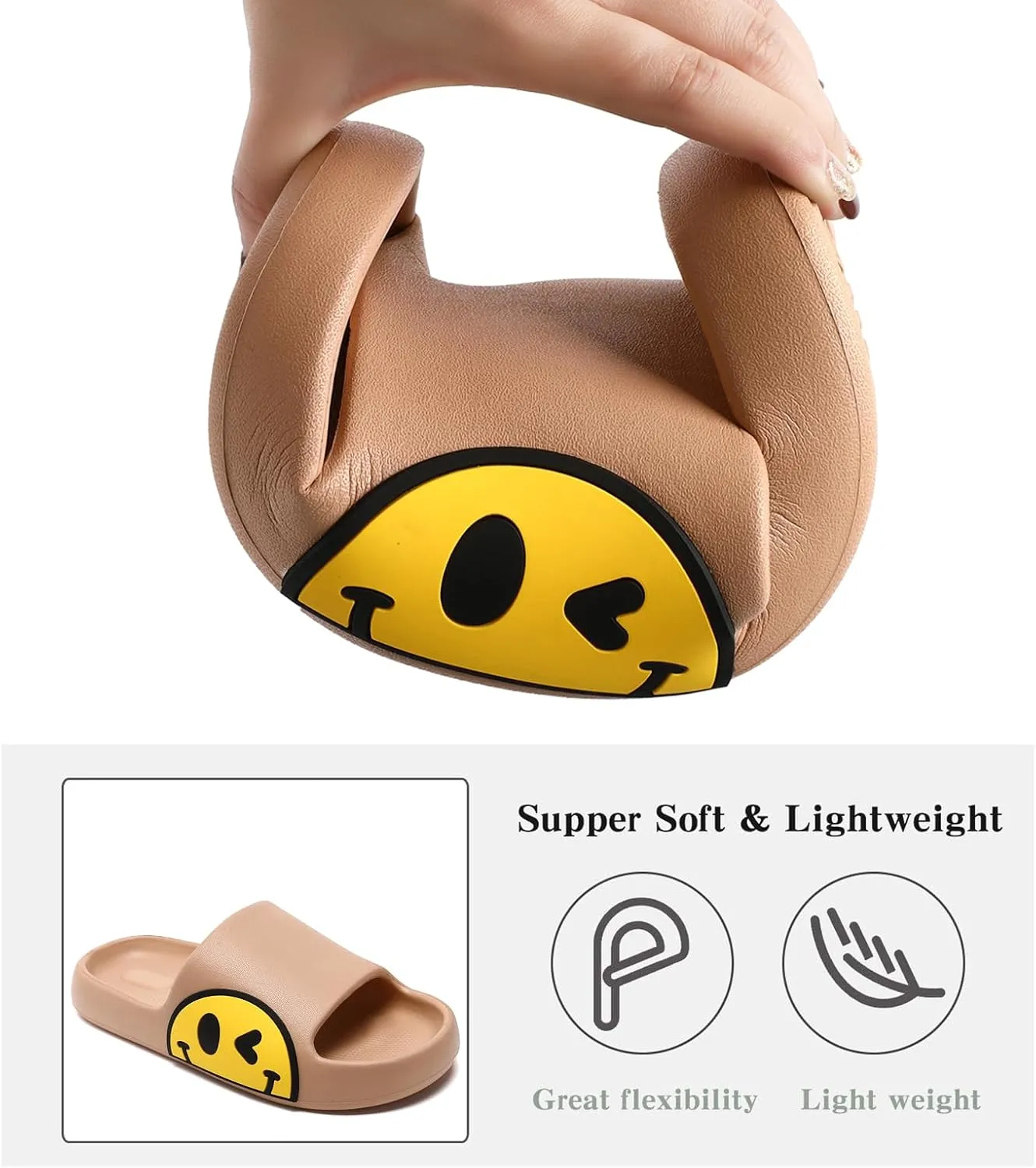 Sandals for Girls and Boys,Mens Slippers Sandals for Women,EVA Anti-Slip Indoor & Outdoor Kids Slippers Smile Face Open Toe Spa Bath Pool Gym House Casual Shower Shoes