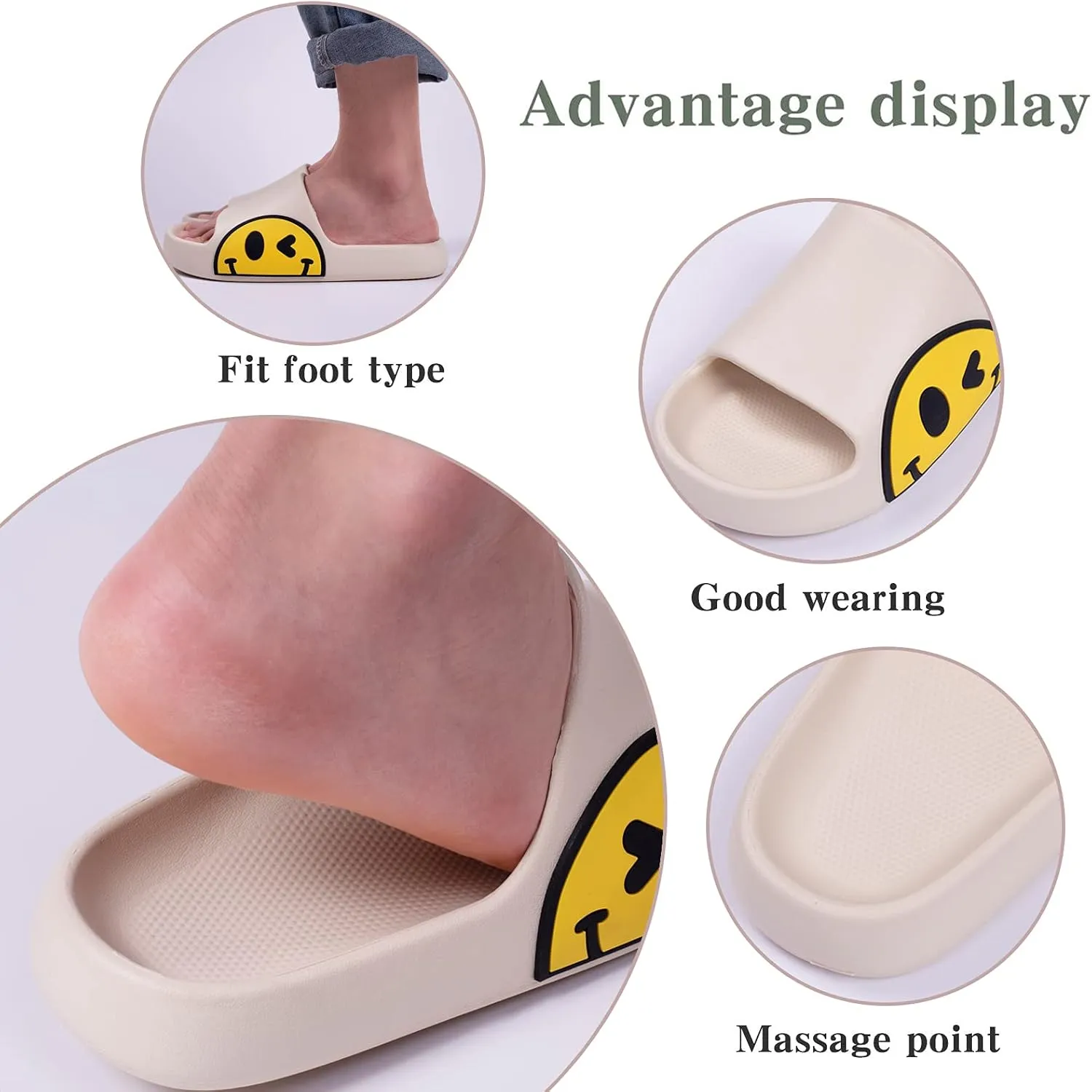 Sandals for Girls and Boys,Mens Slippers Sandals for Women,EVA Anti-Slip Indoor & Outdoor Kids Slippers Smile Face Open Toe Spa Bath Pool Gym House Casual Shower Shoes