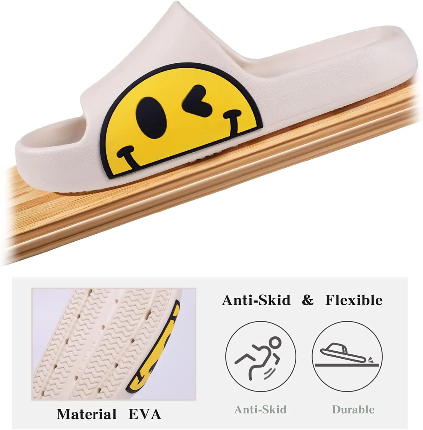 Sandals for Girls and Boys,Mens Slippers Sandals for Women,EVA Anti-Slip Indoor & Outdoor Kids Slippers Smile Face Open Toe Spa Bath Pool Gym House Casual Shower Shoes