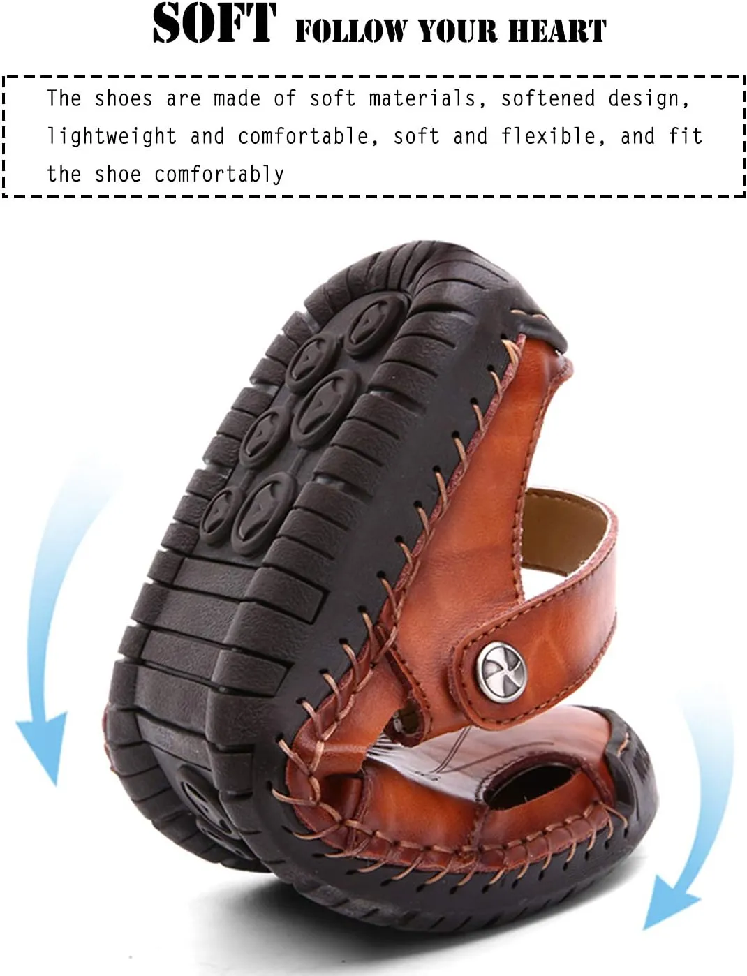 Sandals for Men Closed Toe Leather Sandals Athletic Strap Adjustable Loafers Outdoor Beach Shoes Black 38