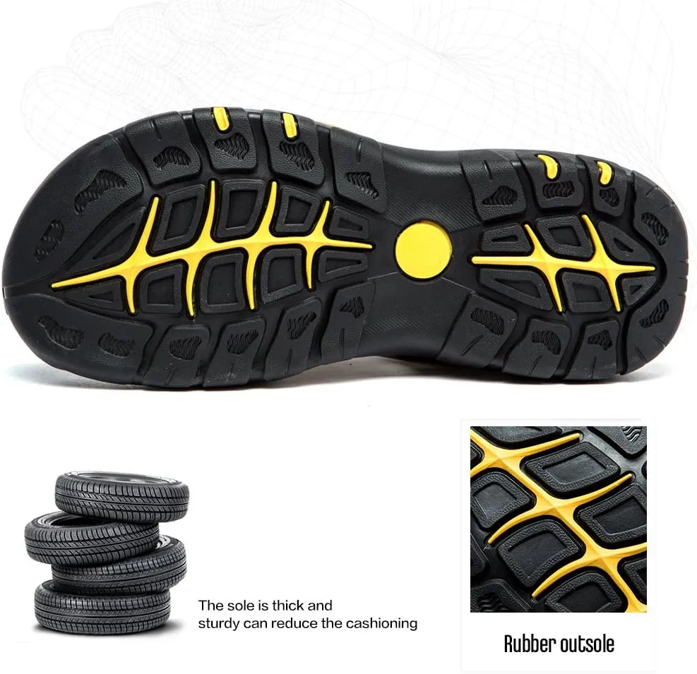 Sandals for Men Leather Hiking Sandals Athletic Walking Sports Fisherman Beach Shoes Closed Toe Water Sandals