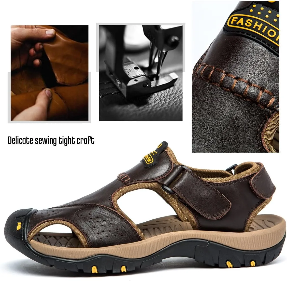 Sandals for Men Leather Hiking Sandals Athletic Walking Sports Fisherman Beach Shoes Closed Toe Water Sandals