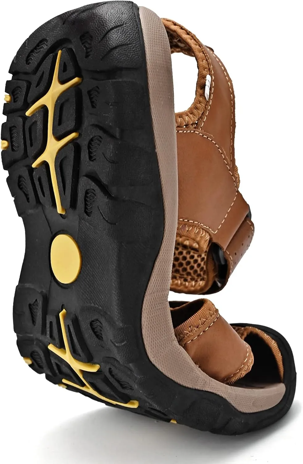 Sandals for Men Leather Hiking Sandals Athletic Walking Sports Fisherman Beach Shoes Closed Toe Water Sandals