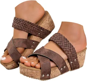 Sandals for Women 2025 Dressy Thick Sole Non-Slip Wedges Heels For Womens Cushion Slip On Lightweight Platform Sandal