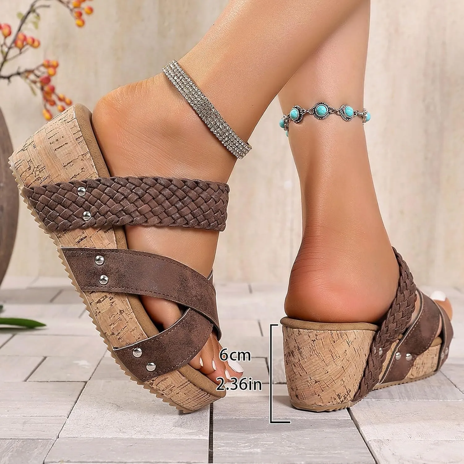 Sandals for Women 2025 Dressy Thick Sole Non-Slip Wedges Heels For Womens Cushion Slip On Lightweight Platform Sandal