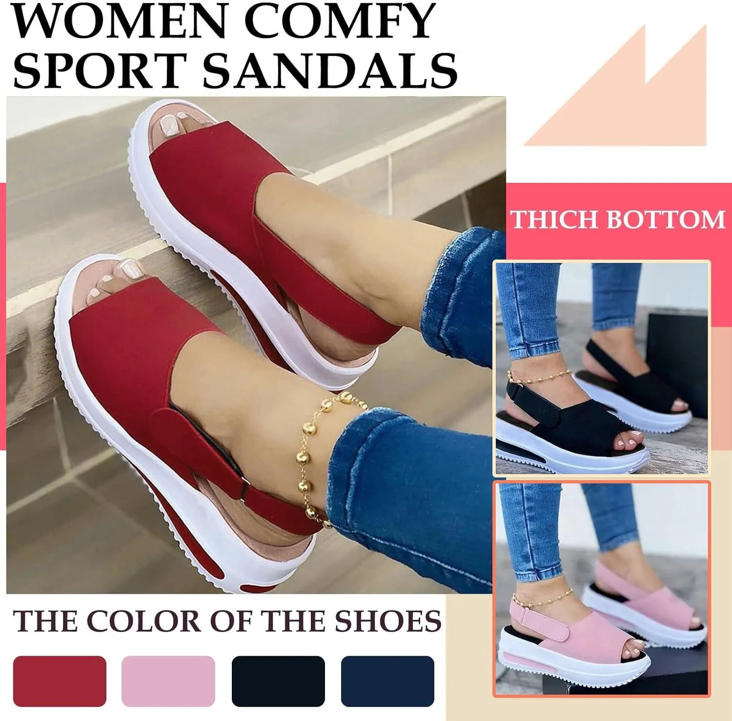 Sandals for Women Dressy, Summer Sandals for Women Strappy Platform Sandals Close Toe Wedge Shoes Comfy Sandals