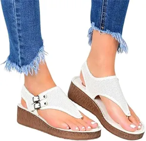 Sandals for Womens Casual Summer Split Toe Shoes Wedge Sandals Womens Sandals Open Toe Thong Flat Flip Flop Women Sandals Buckle Strap Beach Sandals,White,US7.5/EU39