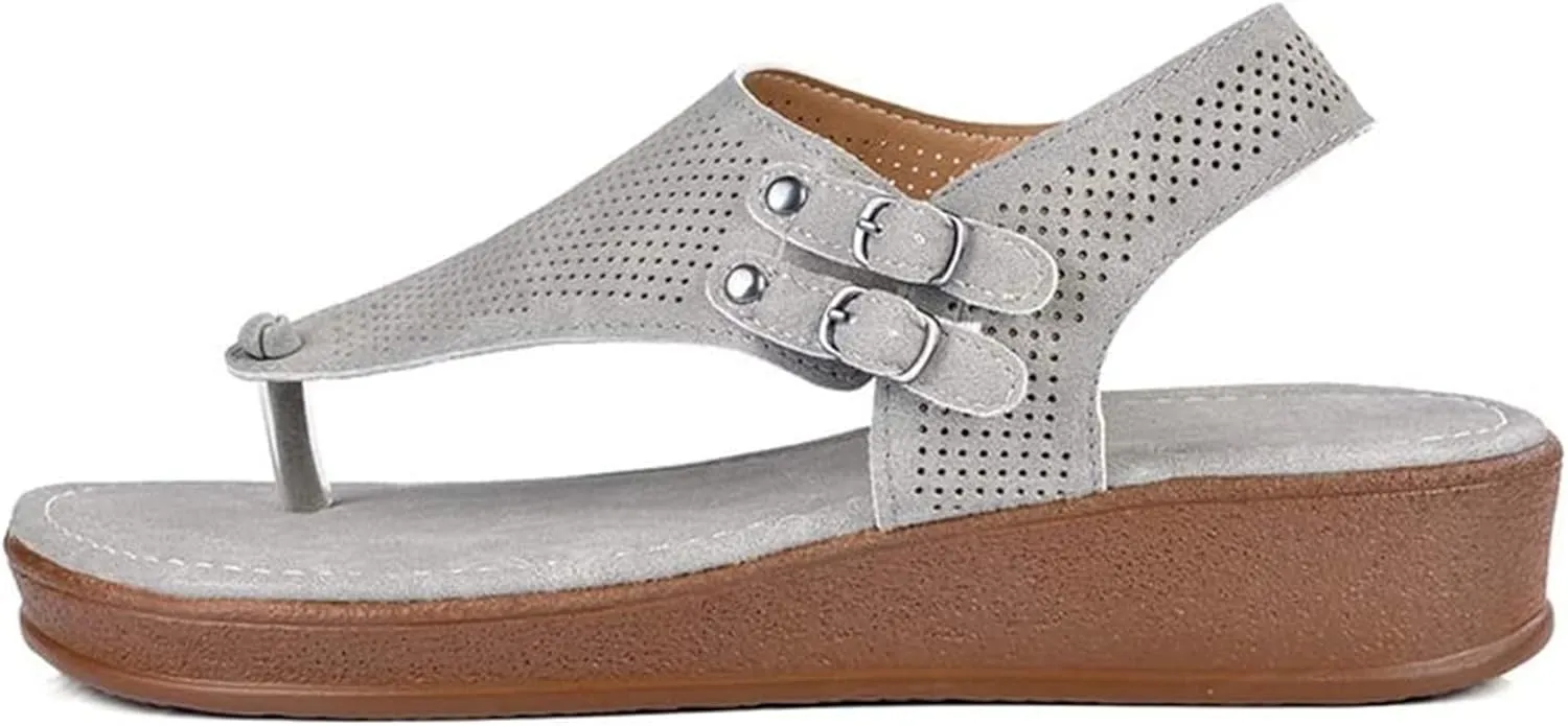 Sandals for Womens Casual Summer Split Toe Shoes Wedge Sandals Womens Sandals Open Toe Thong Flat Flip Flop Women Sandals Buckle Strap Beach Sandals,White,US7.5/EU39