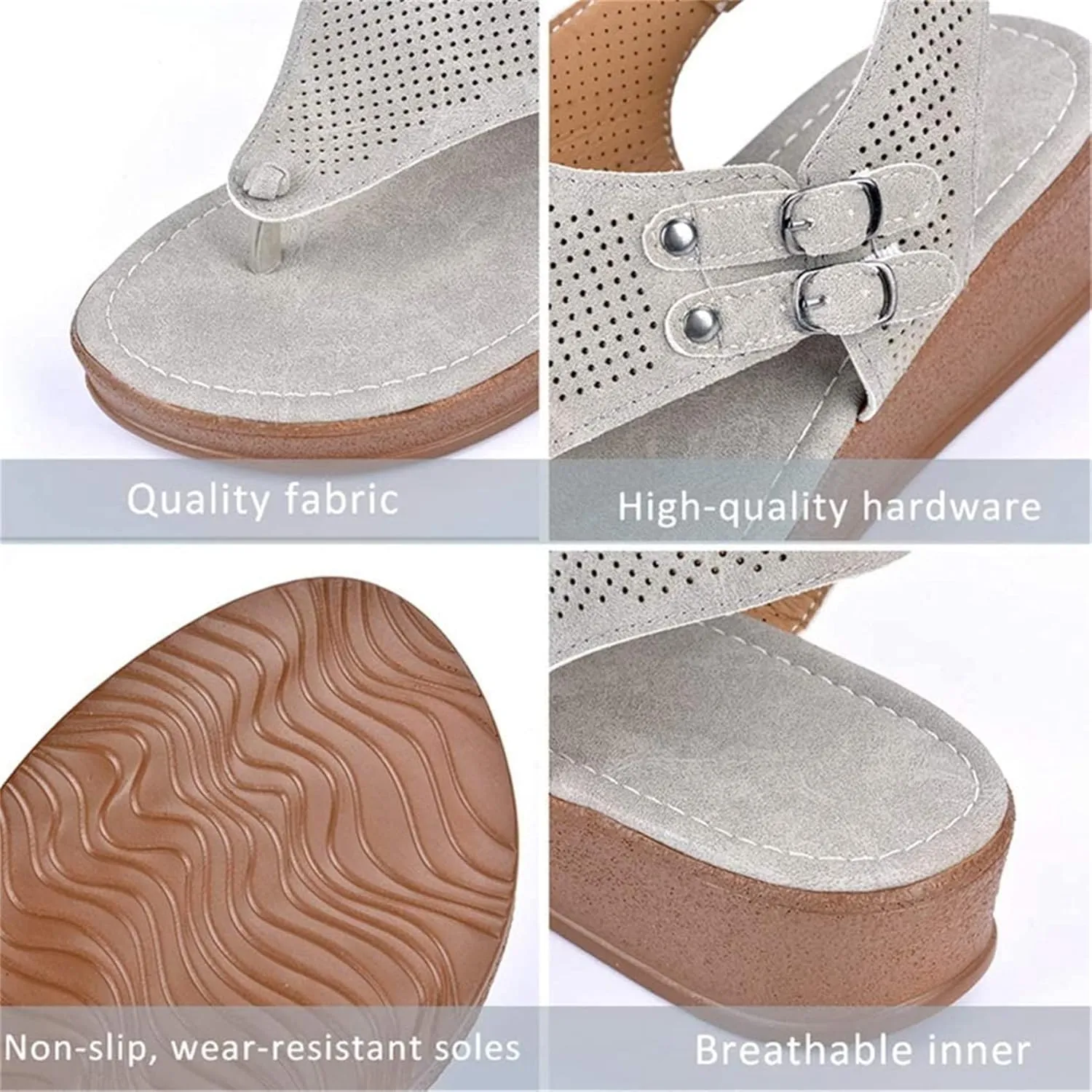 Sandals for Womens Casual Summer Split Toe Shoes Wedge Sandals Womens Sandals Open Toe Thong Flat Flip Flop Women Sandals Buckle Strap Beach Sandals,White,US7.5/EU39