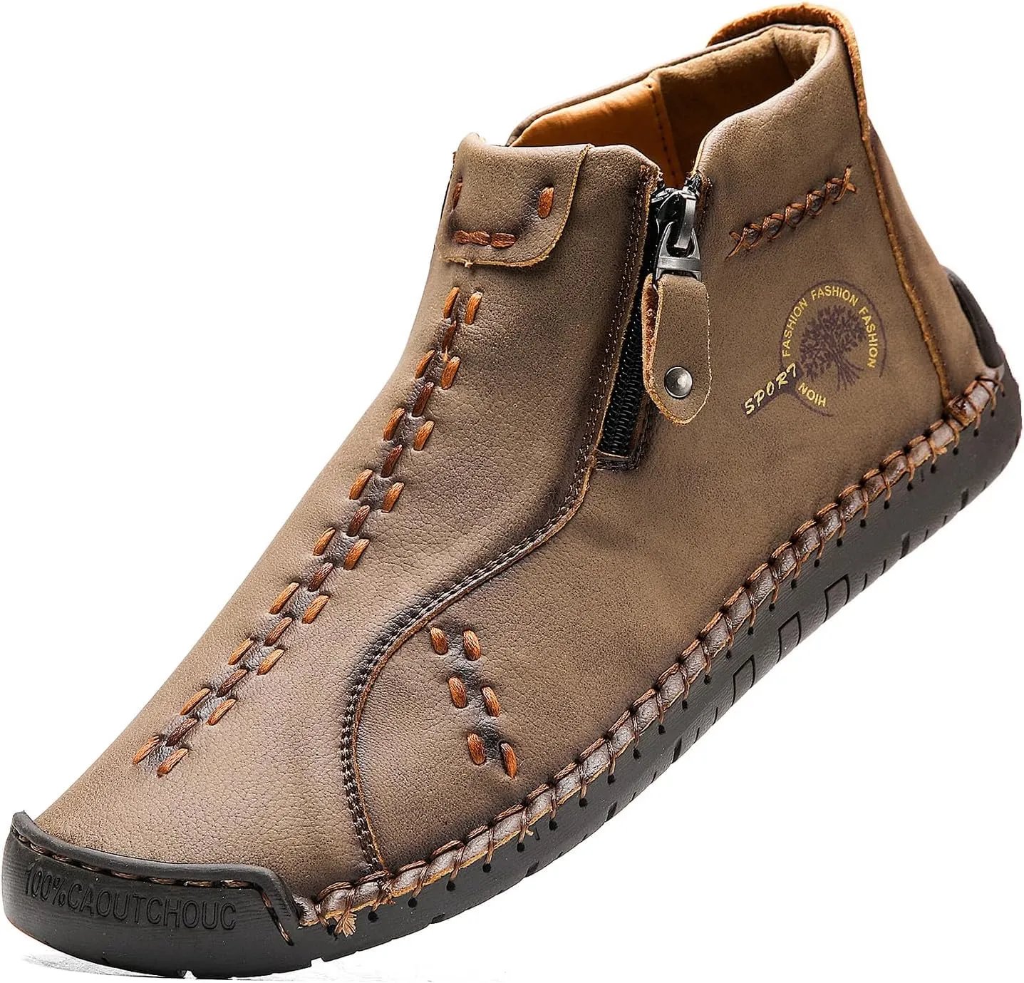 Sanearde Men's Chukka Boots Handmade Casual Leather Loafers Non Slip Hiking Ankle Booties Fashion Comfortable Driving Shoes