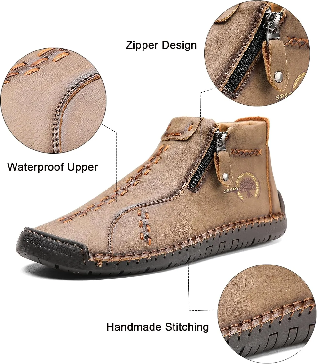 Sanearde Men's Chukka Boots Handmade Casual Leather Loafers Non Slip Hiking Ankle Booties Fashion Comfortable Driving Shoes