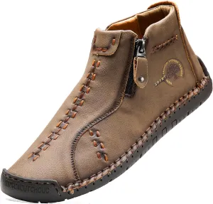 Sanearde Men's Chukka Boots Handmade Casual Leather Loafers Non Slip Hiking Ankle Booties Fashion Comfortable Driving Shoes