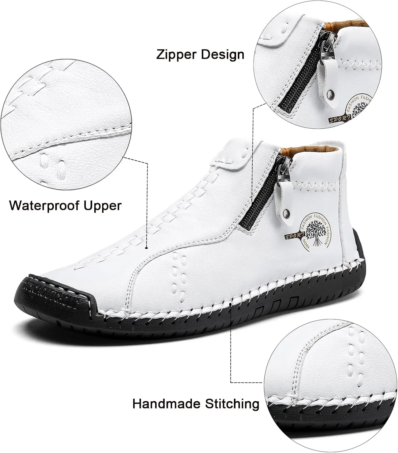 Sanearde Men's Chukka Boots Handmade Casual Leather Loafers Non Slip Hiking Ankle Booties Fashion Comfortable Driving Shoes