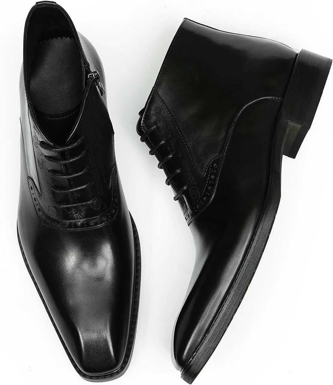 Santimon Chelsea Boots Men Black Dress Formal Brogues Boots Leather Oxfords Boots Fashion Comfort Casual Zipper Ankle Boots