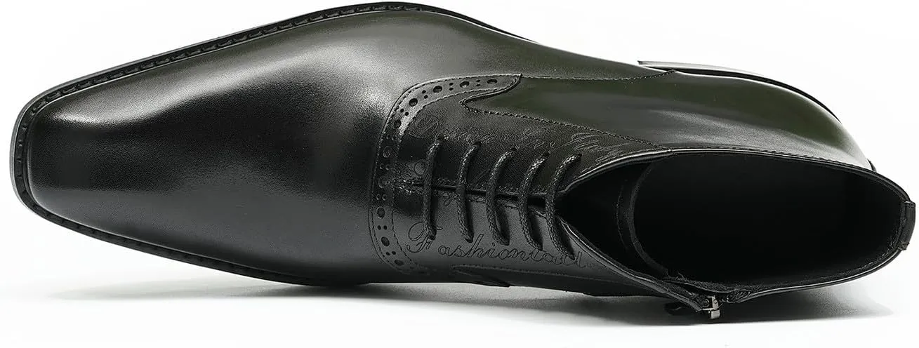 Santimon Chelsea Boots Men Black Dress Formal Brogues Boots Leather Oxfords Boots Fashion Comfort Casual Zipper Ankle Boots