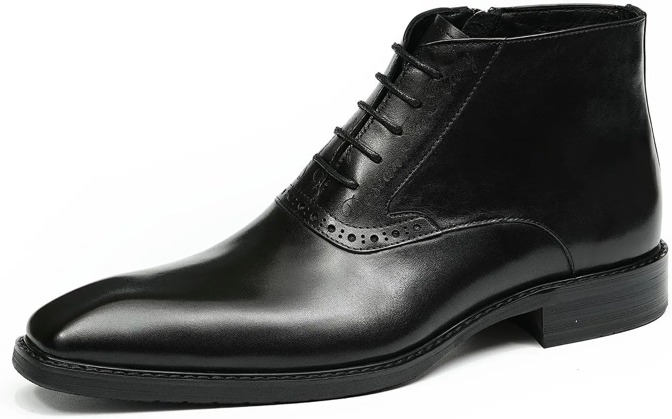 Santimon Chelsea Boots Men Black Dress Formal Brogues Boots Leather Oxfords Boots Fashion Comfort Casual Zipper Ankle Boots
