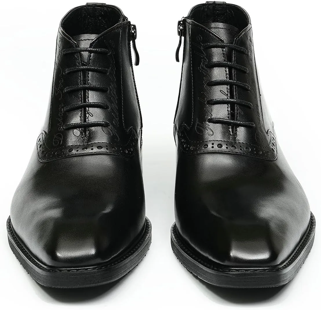 Santimon Chelsea Boots Men Black Dress Formal Brogues Boots Leather Oxfords Boots Fashion Comfort Casual Zipper Ankle Boots